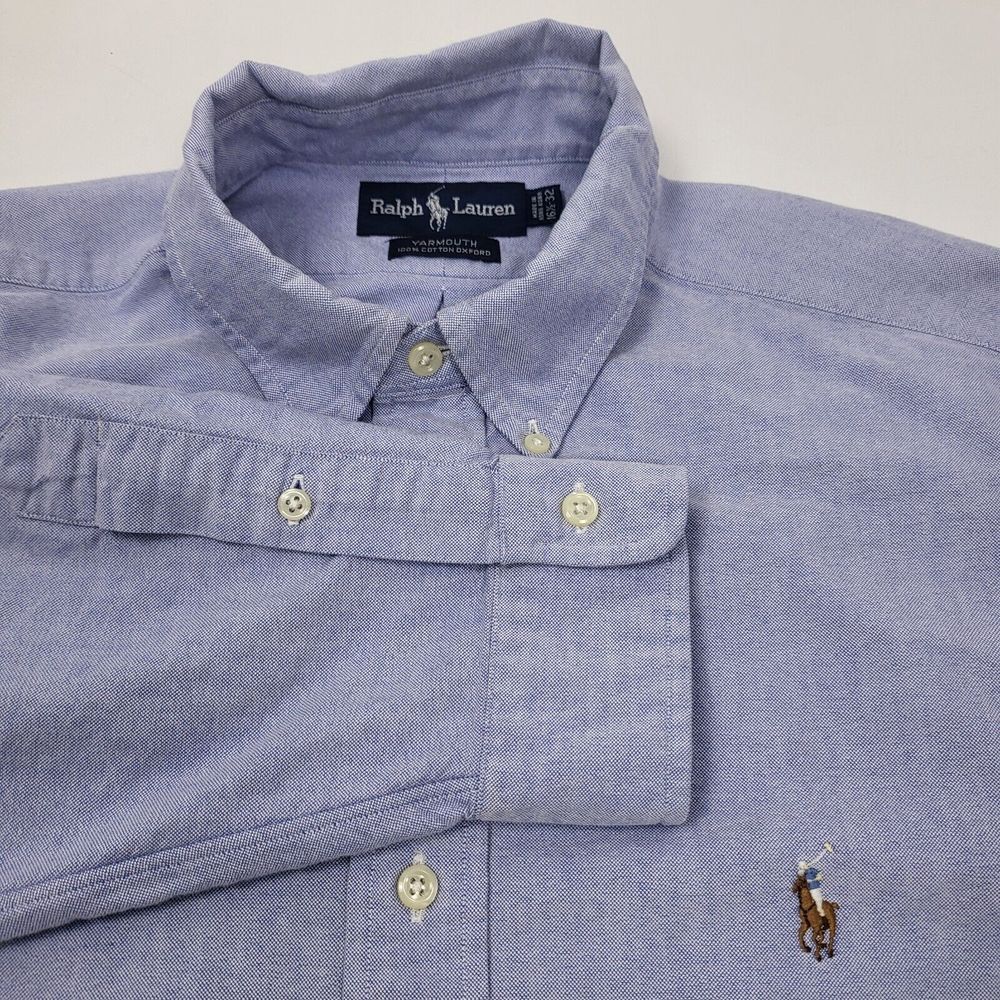 Ralph Lauren Yarmouth Shirt Mens 16.5-32 Oxford Button Up Blue Solid Pony Large